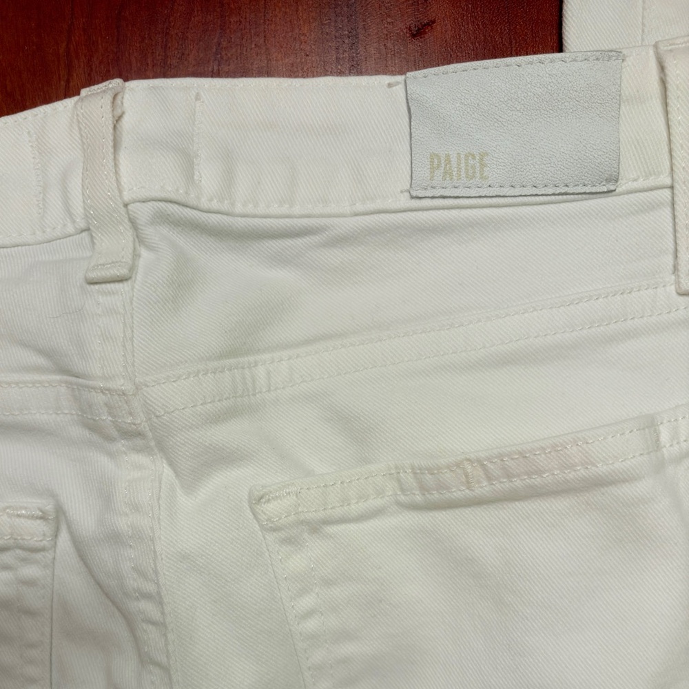 PAIGE Denim High Rise Laurel Canyon White Ankle Jeans with Frayed Raw Hem Sz 27 - Picture 9 of 11